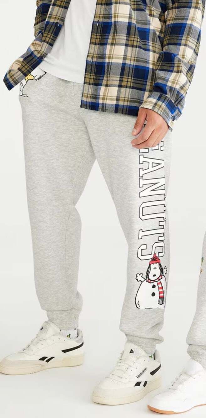 Aeropostale Peanuts Snoopy Christmas Graphic Jogger Sweatpants Heather Gray Size